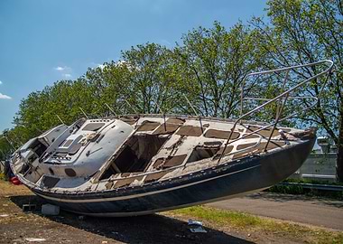 Old boat on its side