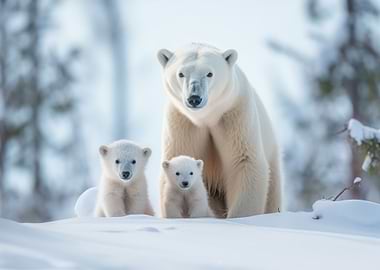 Polar Bear With Cubs