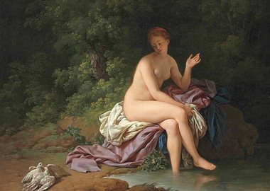 A lady bathing by a river
