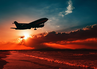 plane in sunset