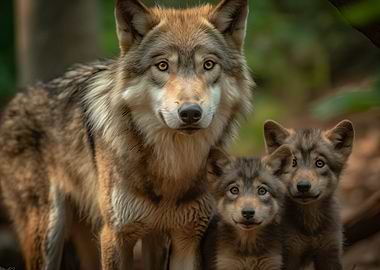 Wolf With Pups