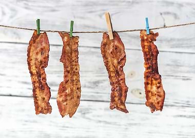 Slices of fried bacon