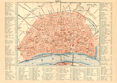 Vintage Map Koeln 19 Jh