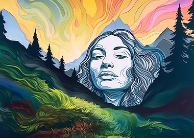 mountain with woman face