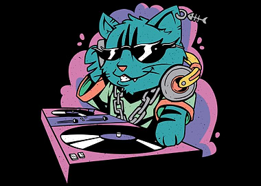 Cat at DJ desk