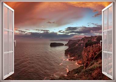 Window view sea sunset