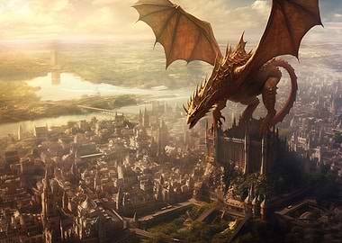 Dragon ruling over a city