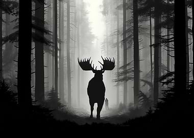 Giant moose in forest