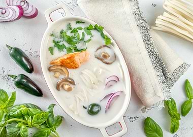 Thai coconut salmon soup