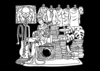 Punk Girl Illustration BnW