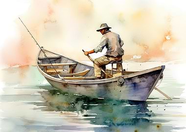 fishing watercolor