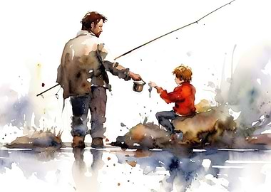 fishing watercolor