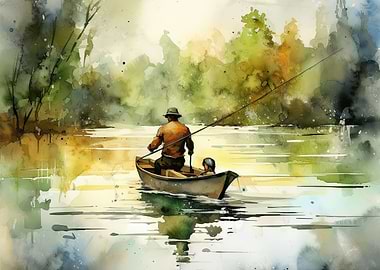 fishing watercolor