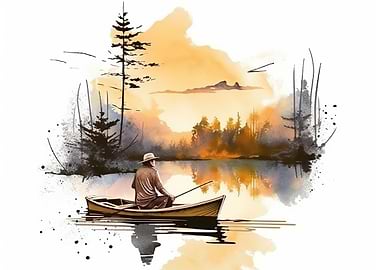 fishing watercolor
