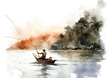 fishing watercolor