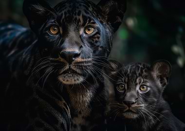 Black Panther With Cub
