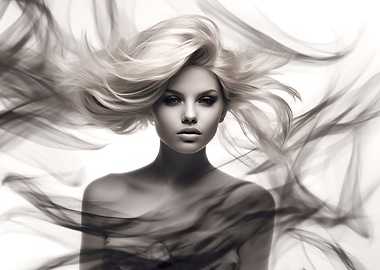 woman with hair blowing