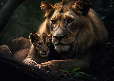 Lion Father and Baby