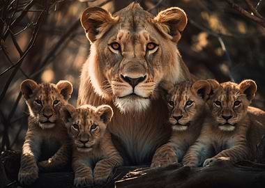 Lioness With Cubs