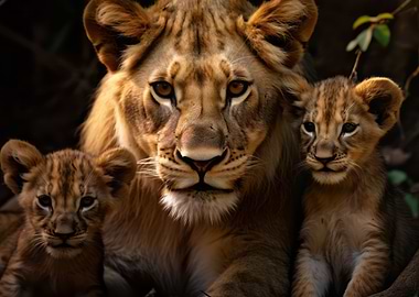 Lioness With Cubs