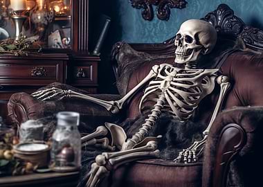 Skeleton on couch
