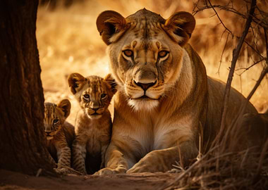 Lioness With Cubs