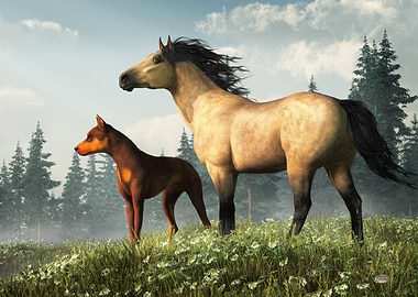 Red Doberman and Buckskin