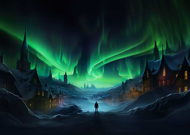 Northern Lights Cityscape