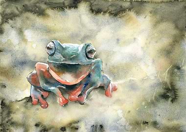 Watercolor painting frog