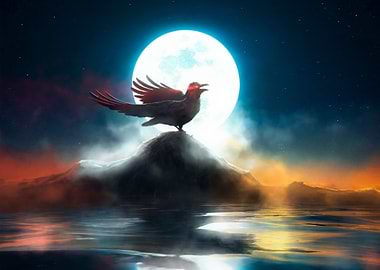 Raven on a moonlit night