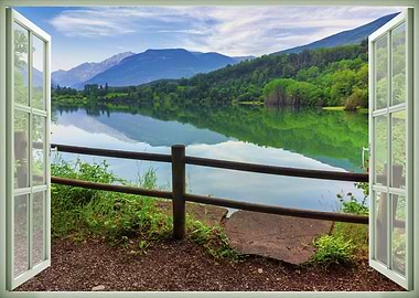 Window view lake landscape