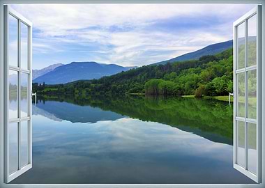 Window view lake landscape