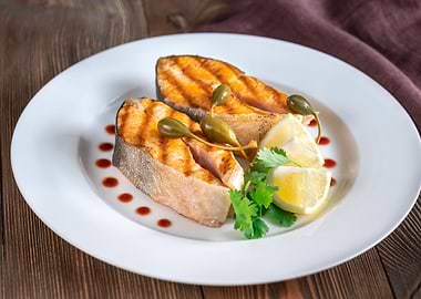 Grilled steaks of char