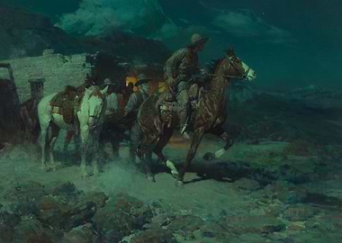 Cowboys Riding At Night