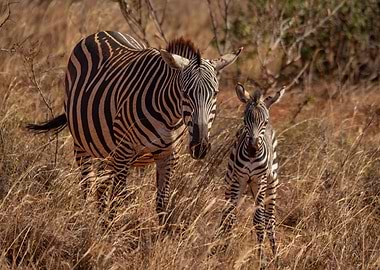 Mama Zebra With Its Foal