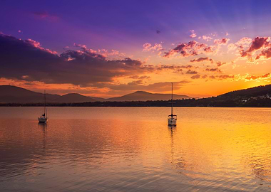 Sunset, reflection on lake