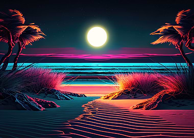 Retro wave beach