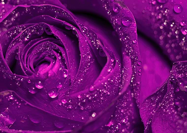 Purple rose in water drops
