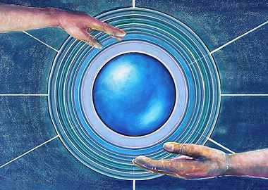 Hands holding blue Sphere