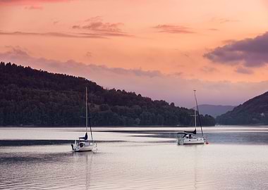 Summer sunrise, lake, view