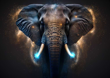 Elephant portrait glowing