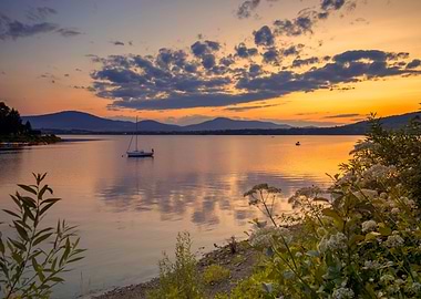 Autumn sunset, lake,Poland