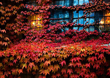 Autumn leaves on house