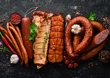 Set of sausage salami meat