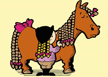 horse and baby cute girl