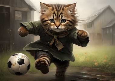 Cute Cat Playing Football