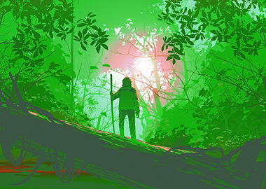 traveler on fallen tree