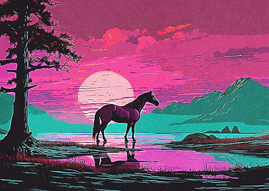 Vintage Horse in Forest