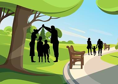 little family in garden