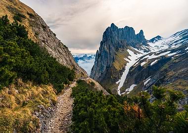 Rocky path in Swiss Alps
